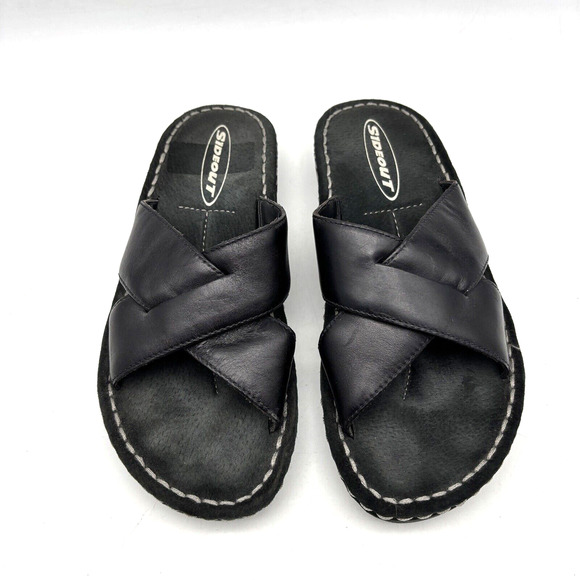 Vintage 90s Y2K Sideout TUCSON Black Leather Slip On Slide Sandals Size 7 - Picture 3 of 15